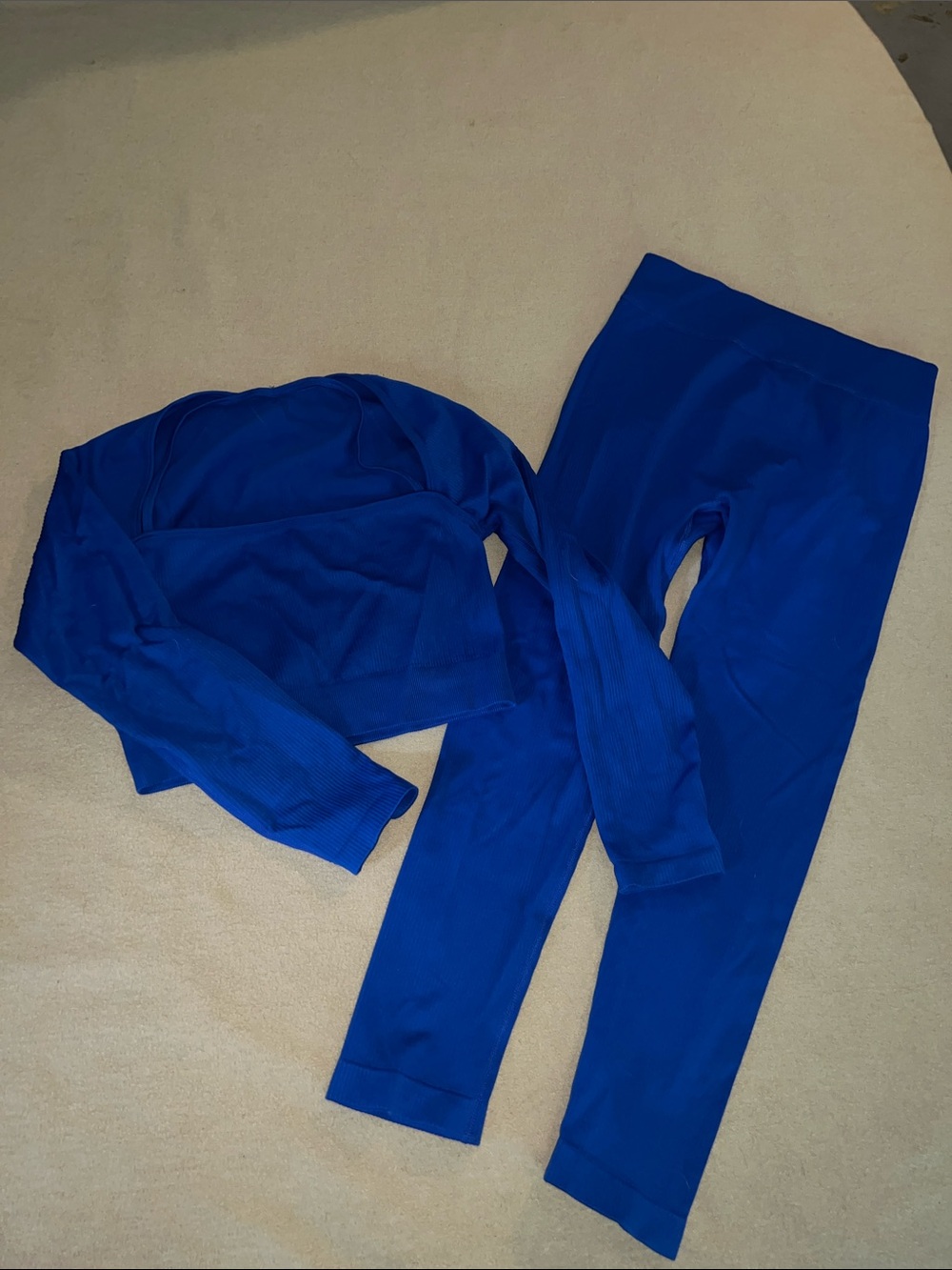 Seamless Royal Blue Leggings and Long Sleeve Top Set - Women